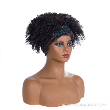 Synthetic hair heat resistant headband wig wholesale afro black kinky curly fiber synthetic hair for black women